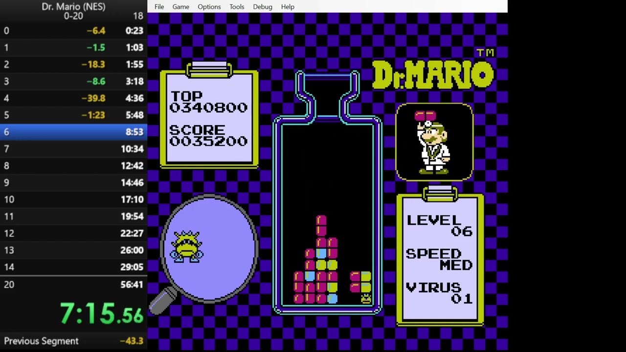 [Dr.Mario NES] lvl0-20 time: 45m22s90