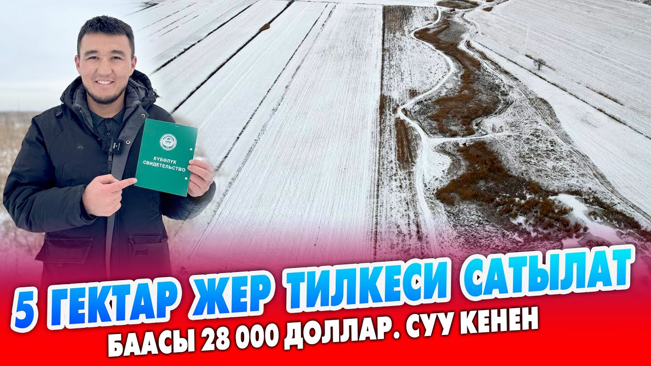 5 гектар айдоо ЖЕР шашылыш САТЫЛАТ ~ Көк китеби бар, суу кенен. Баасы: 28 000$