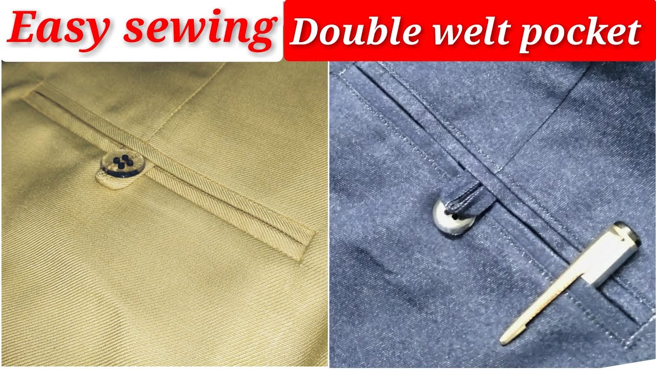Simple tricks sewing double welt pocket | double bond button loop pocket | Back Pocket