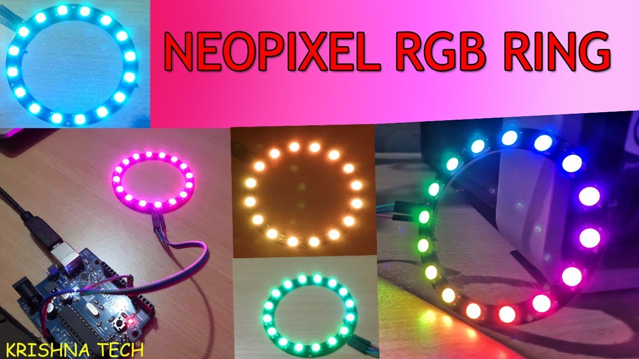 How to use NeoPixel Ring with Arduino Uno | 16 bit WS2812 5050 RGB LED RING | Krishna Tech