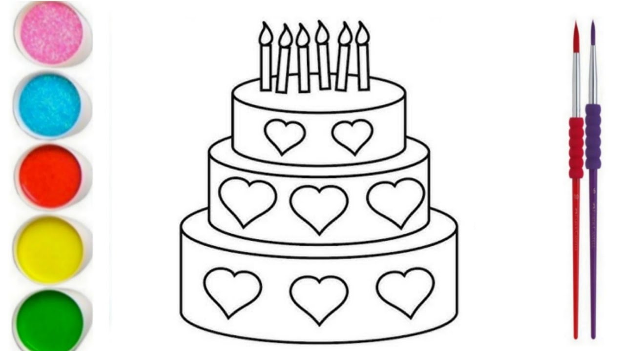 Cute Birthday cake 💚❤💙Drawing, Painting And Coloring Easy For kids