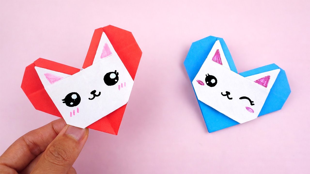 【バレンタイン 折り紙】 簡単 可愛い 猫とハート 折り方 / 折り紙 簡単