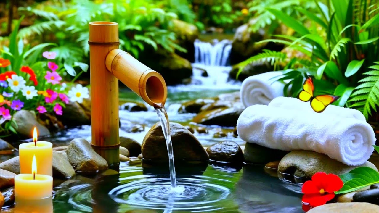 Deep Sleep Relaxing Music 🌿 Bamboo Water Fountain, Healing Music for Stress Relief & Meditation