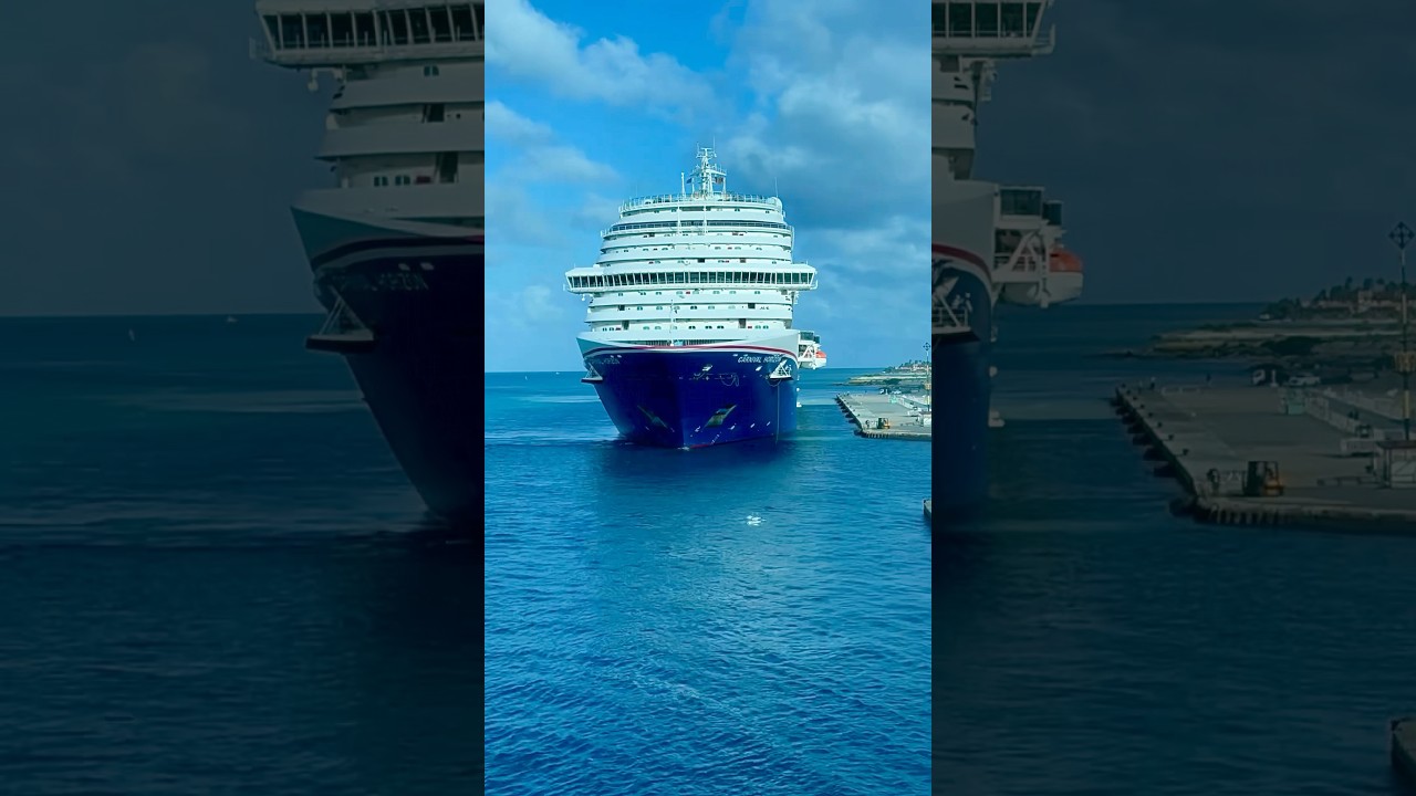 How Cruise ship dock in the terminal of port . Cruise ships docking time lapse. Carnival cruise ship