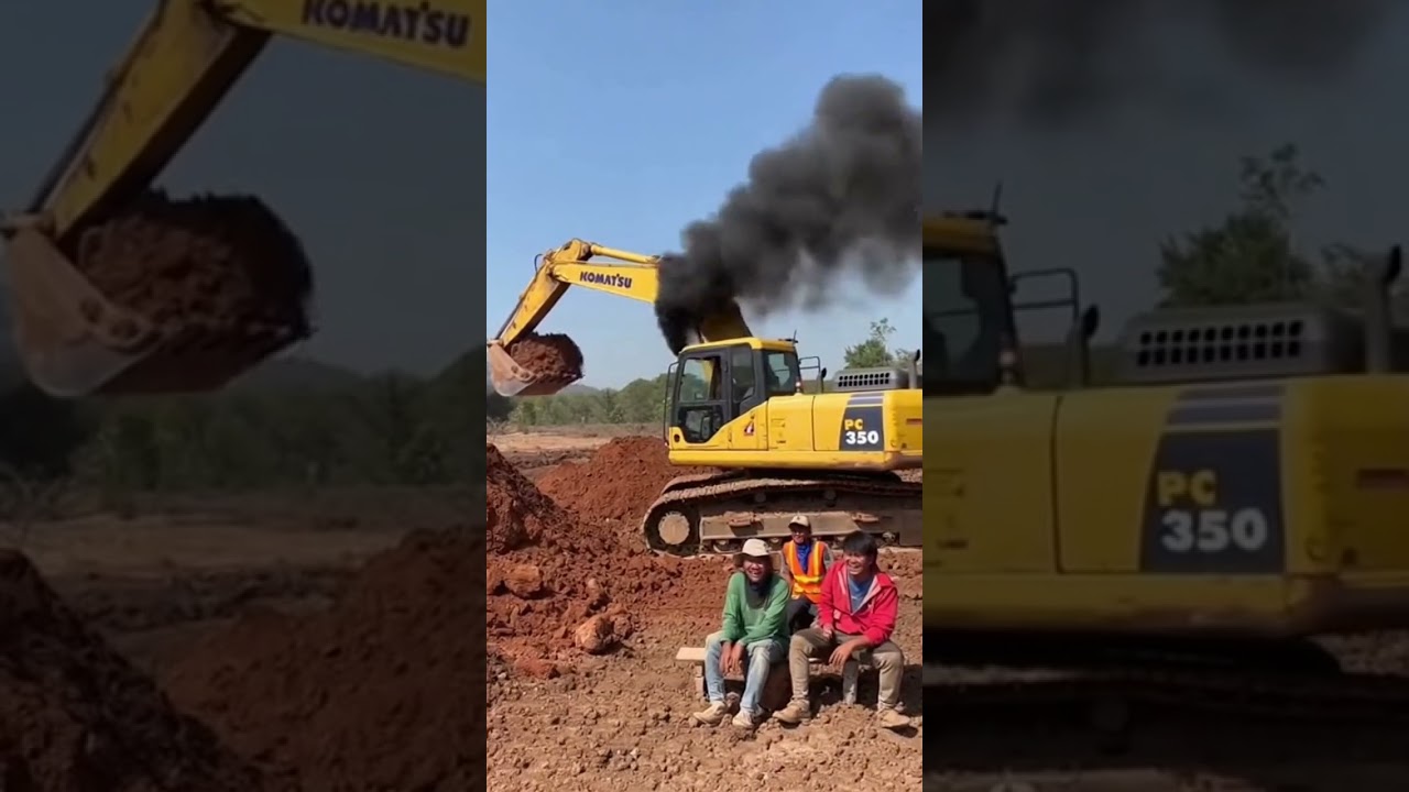 Excavator emitting black smoke 