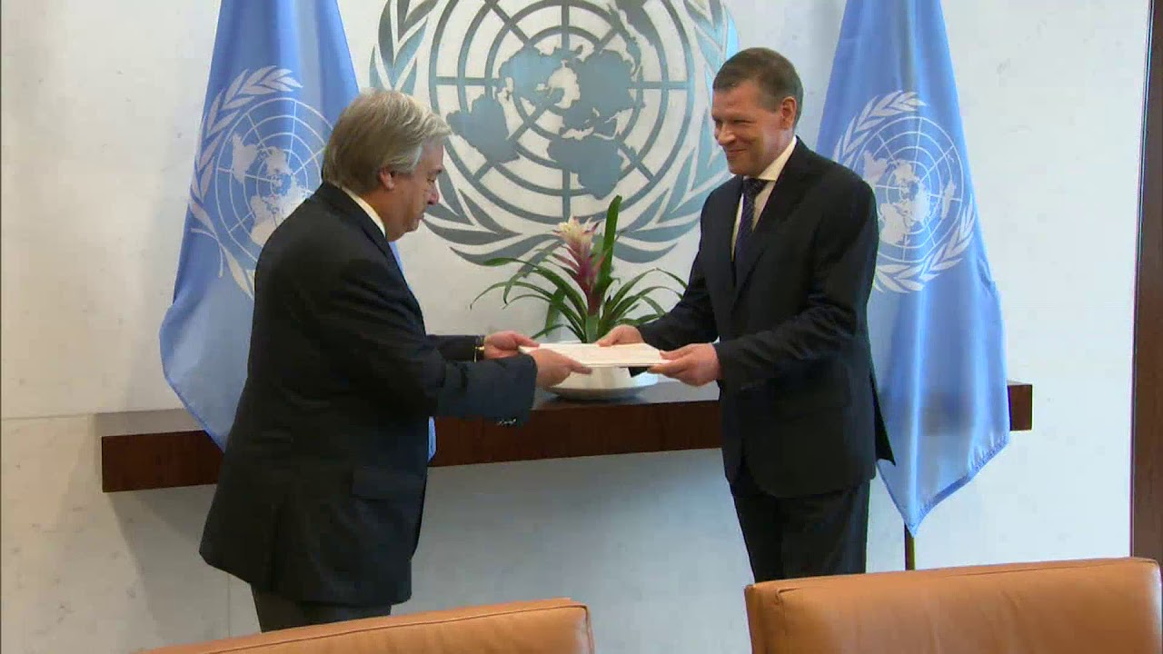 PR of Belarus Valentin Rybakov presents credentials to UN Secretary General Antonio Guterres