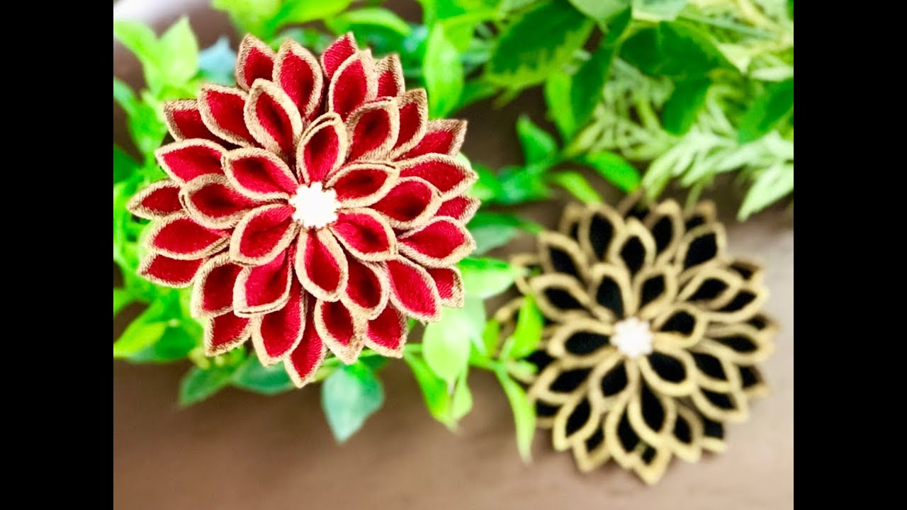 【100均材料だけで つまみ細工】kanzashi flower  fabric flower 髪飾り作り方 成人式 卒業式 七五三