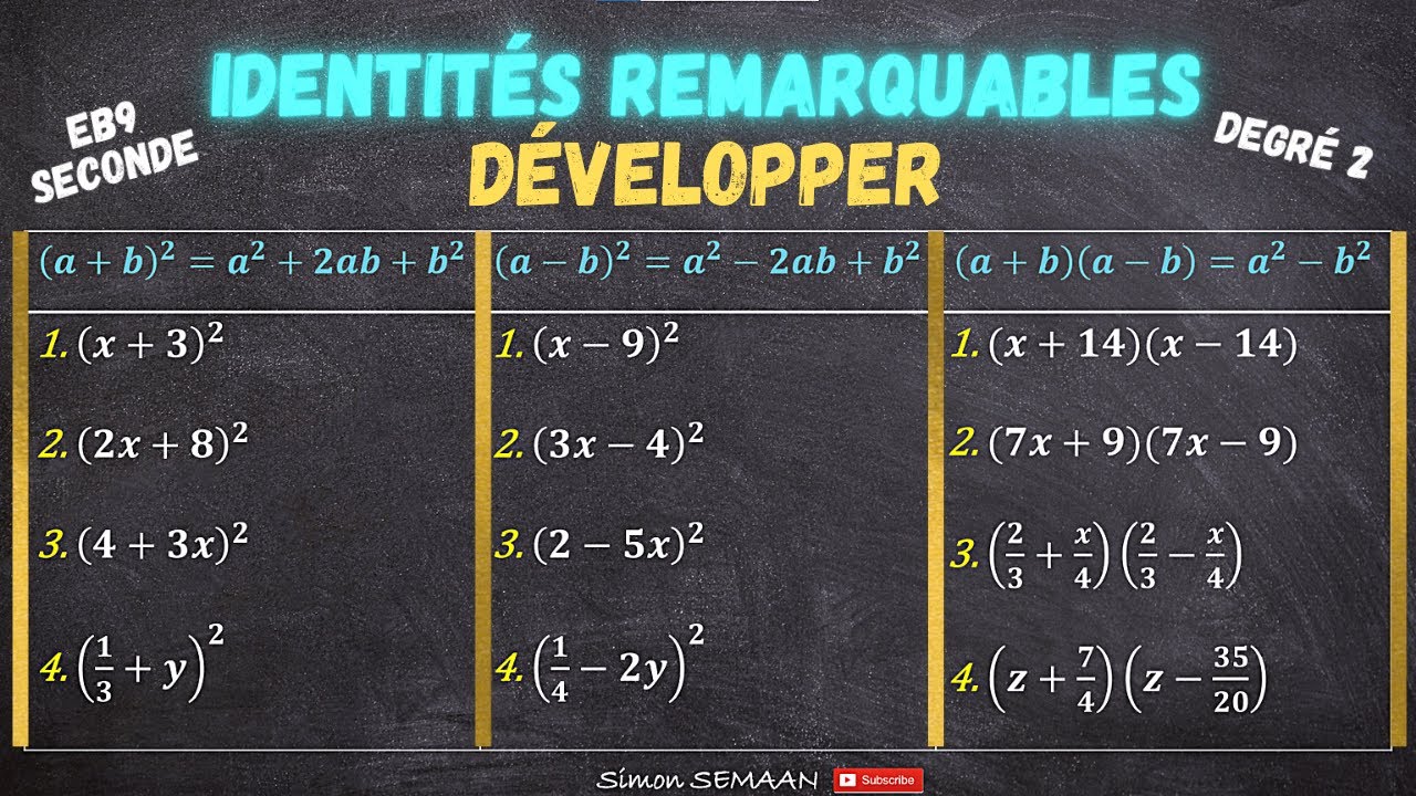 12 D&eacute;velopper en utilisant les identit&eacute;s remarquables de degr&eacute; 2 - Seconde.