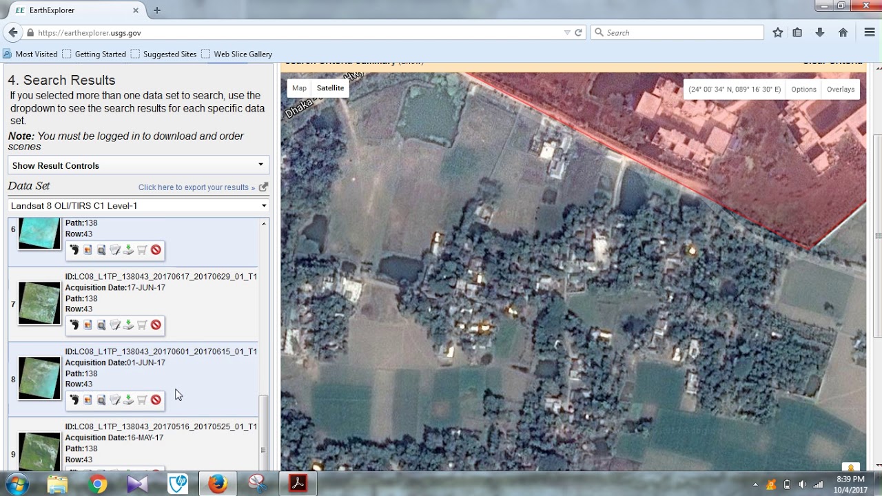 Landsat Satellite image download process from USGS