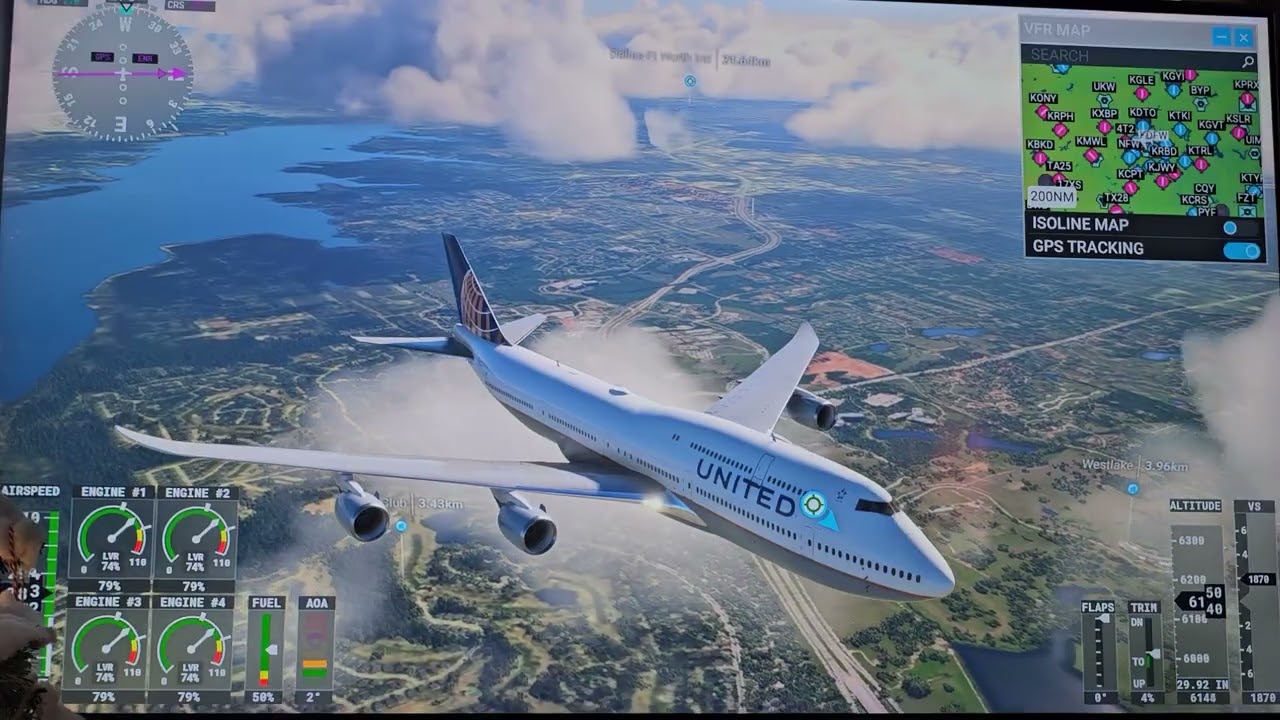 Microsoft Flight Simulator - Dallas Fort-Worth to Las Vegas, USA (B747 United)