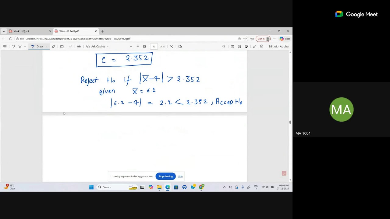 Week-11 SWU: Hypothesis Testing