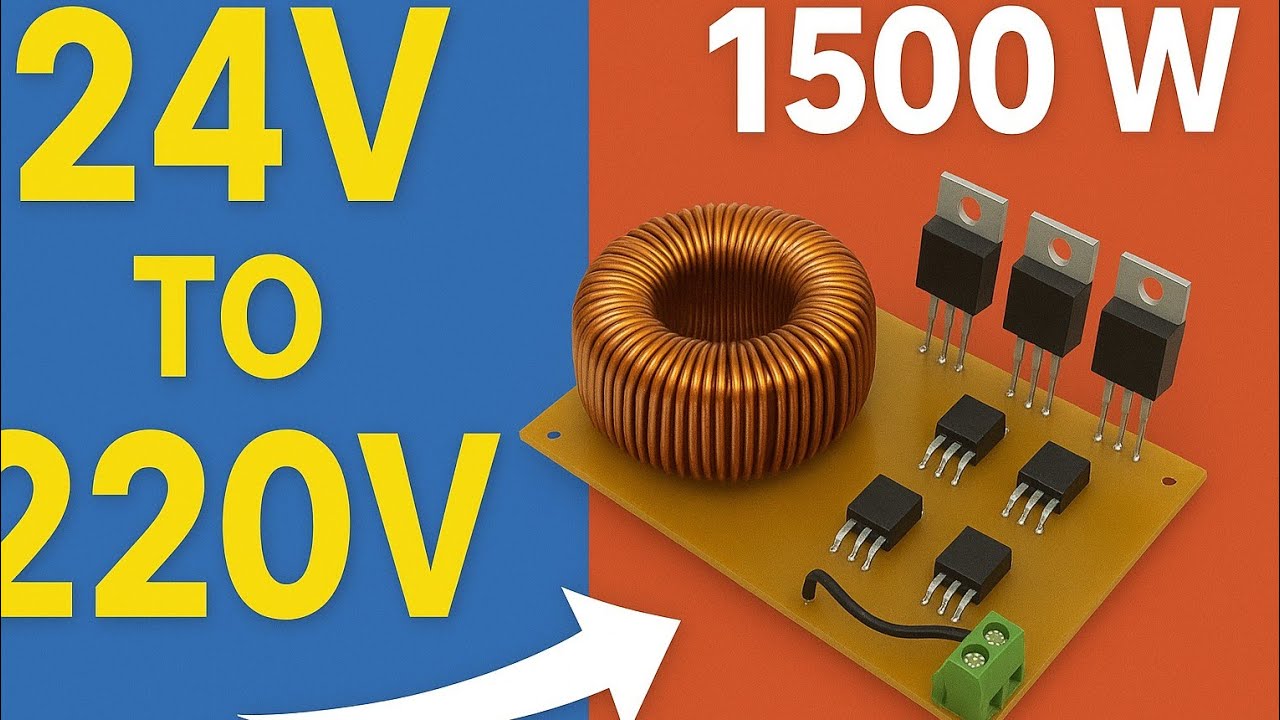اصنع بنفسك انفيرتر قوي 24V إلى 220V بقدرة 1500 واط لتشغيل المنزل بالكامل او للطاقة الشمسية🔥