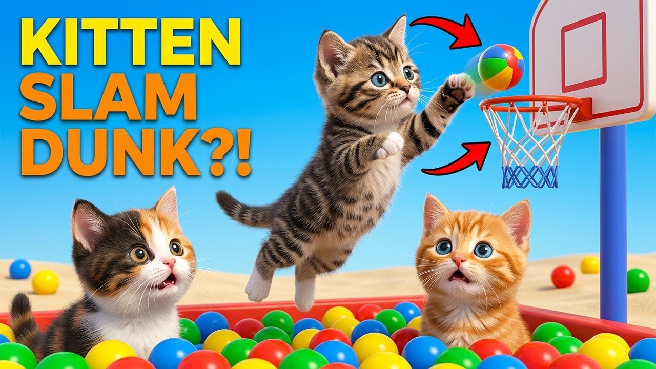 Kitten Slam Dunks and Plastic Balls | Toddler Music