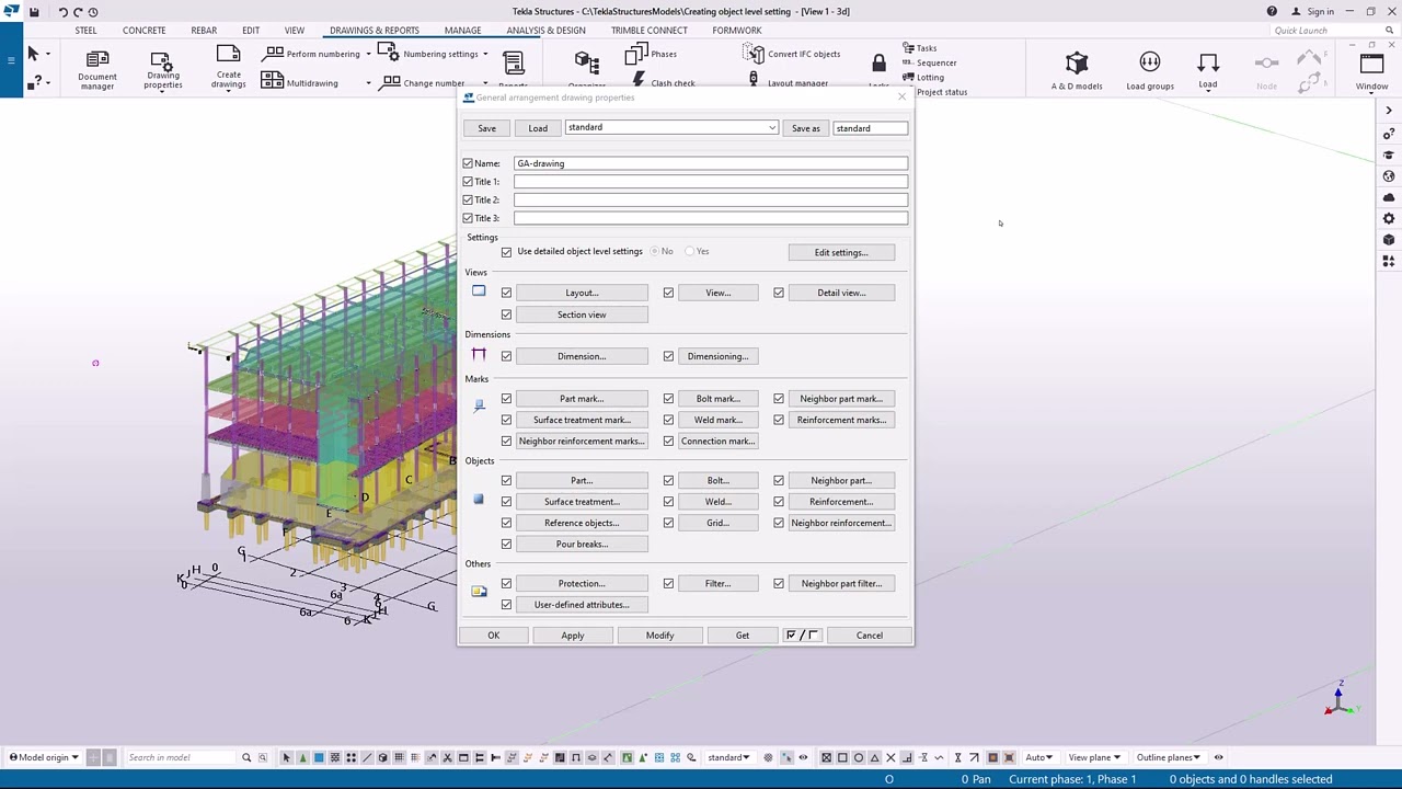 [Tekla Structures] Create detailed object level settings in drawings