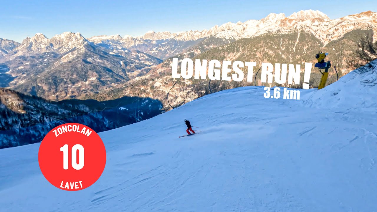 Skiing Longest Run at Zoncolan Ski Resort - Slope 10 Lavet (Red) | 3.6 km