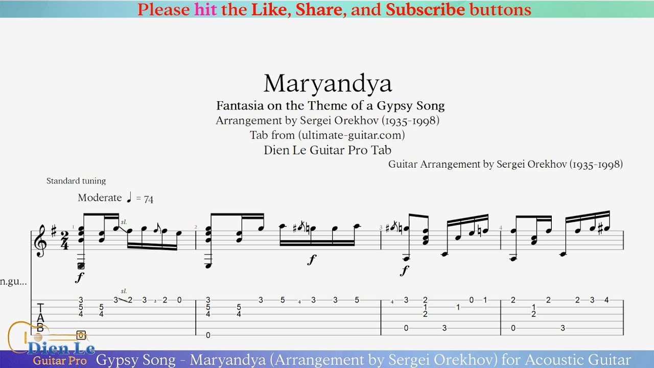 Gypsy Song - Maryandya (Arrangement by Sergei Orekhov) for Acoustic Guitar with Tabs
