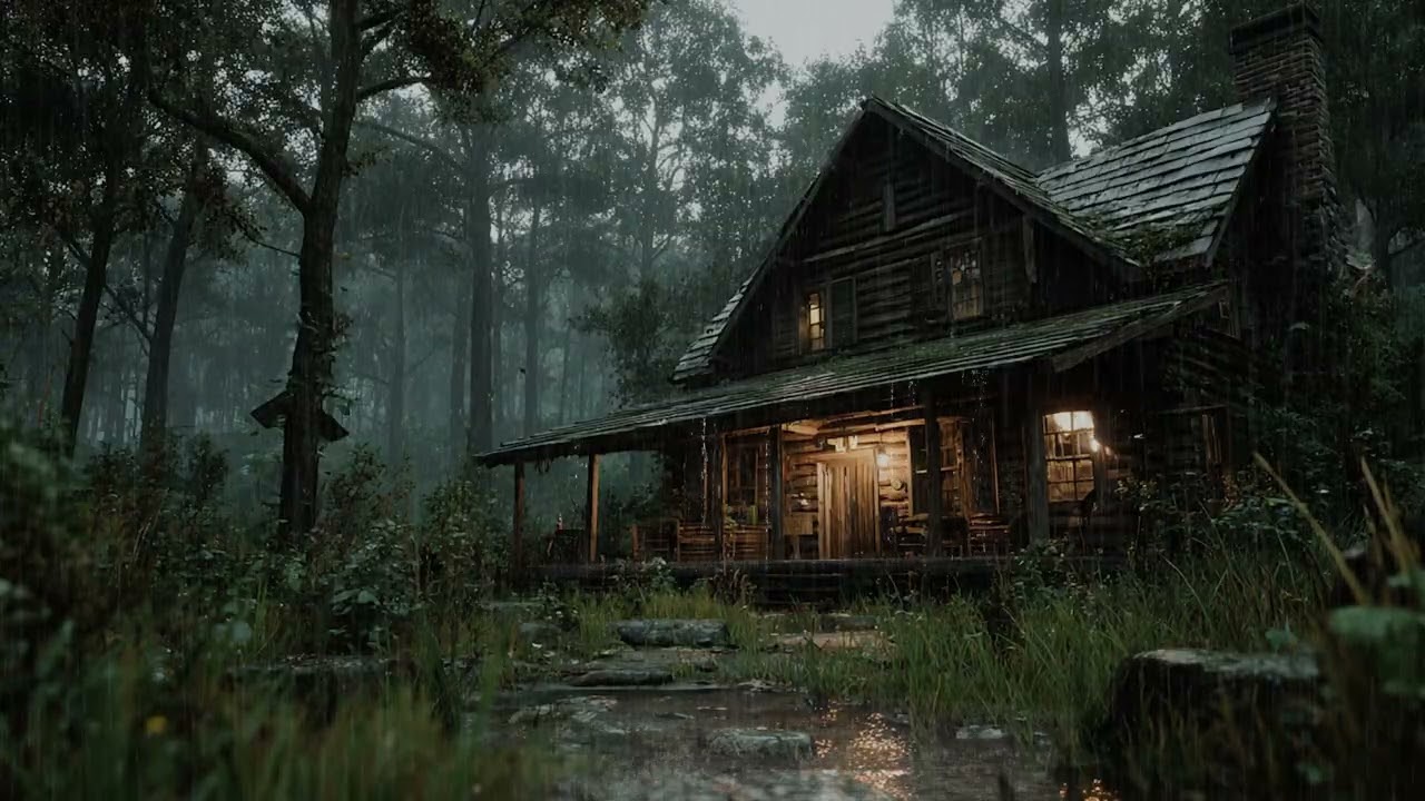 Rain Falling Through the Pine Forest at Night | Cozy Cabin Ambience & Deep Sleep Rain Sounds