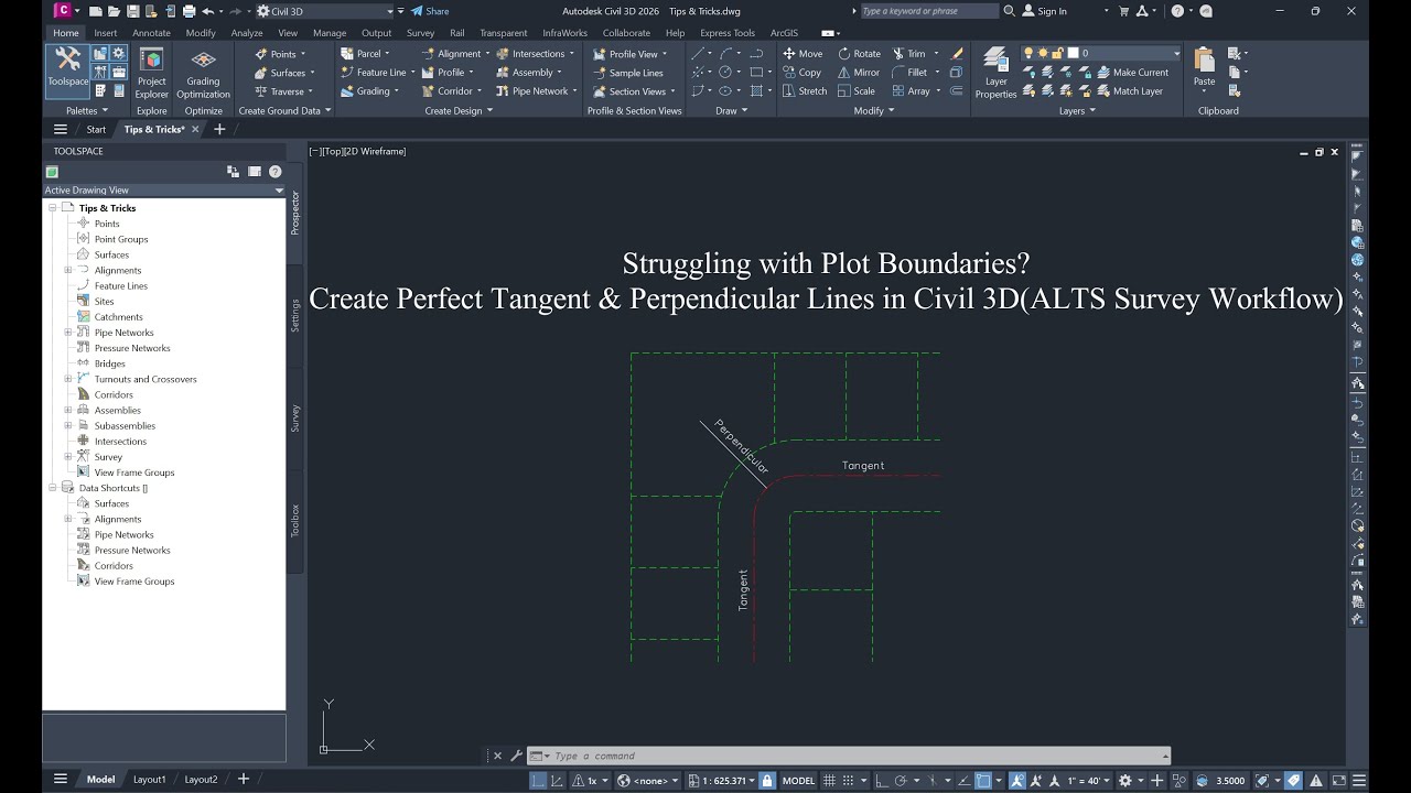 Create Perfect Tangent & Perpendicular Lines in Civil 3D (ALTS Survey Workflow)