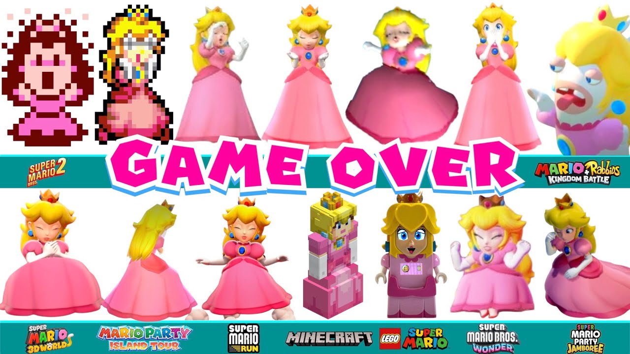 Every Princess Peach Death animation and Game Over Screen Game and LEGO and Minecraft