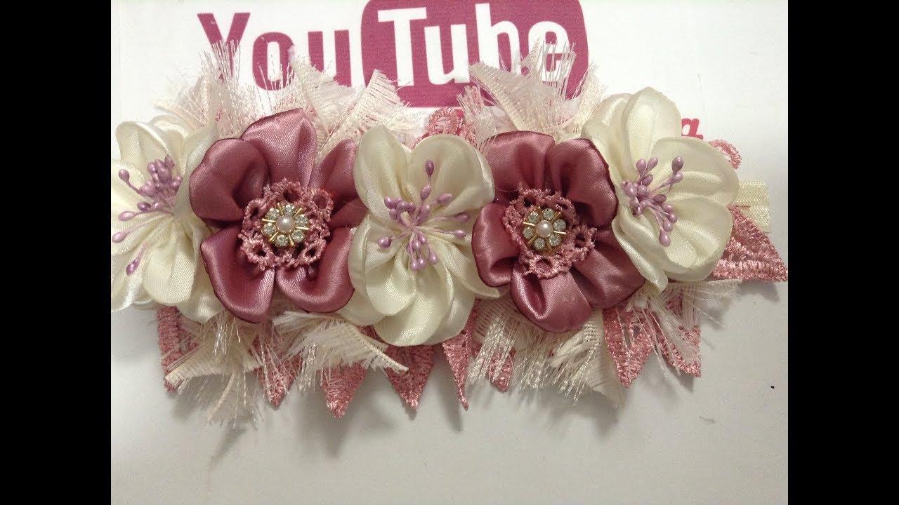 2 sencillas flores en Tiara para bebe VIDEO No.661 Creaciones Rosa Isela