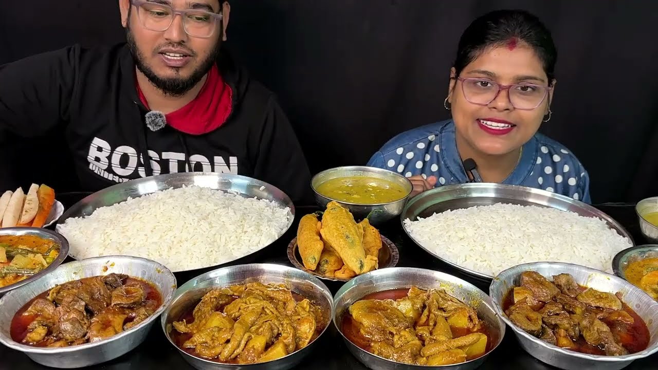chicken skin gizzard curry mixed veg rice eating challenge