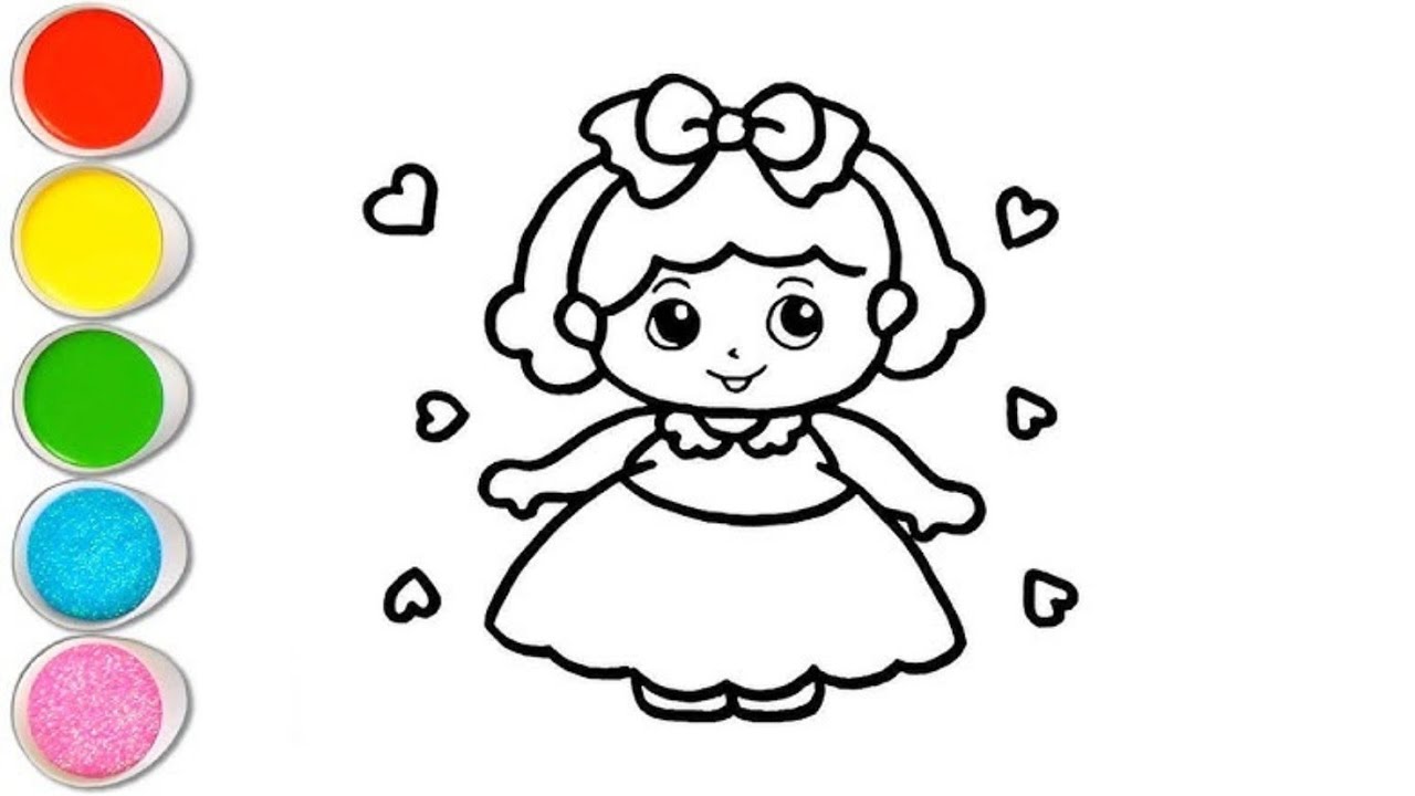 Cute Doll Coloring Page for Kids | Easy Princess Coloring Drawing 🎀👧