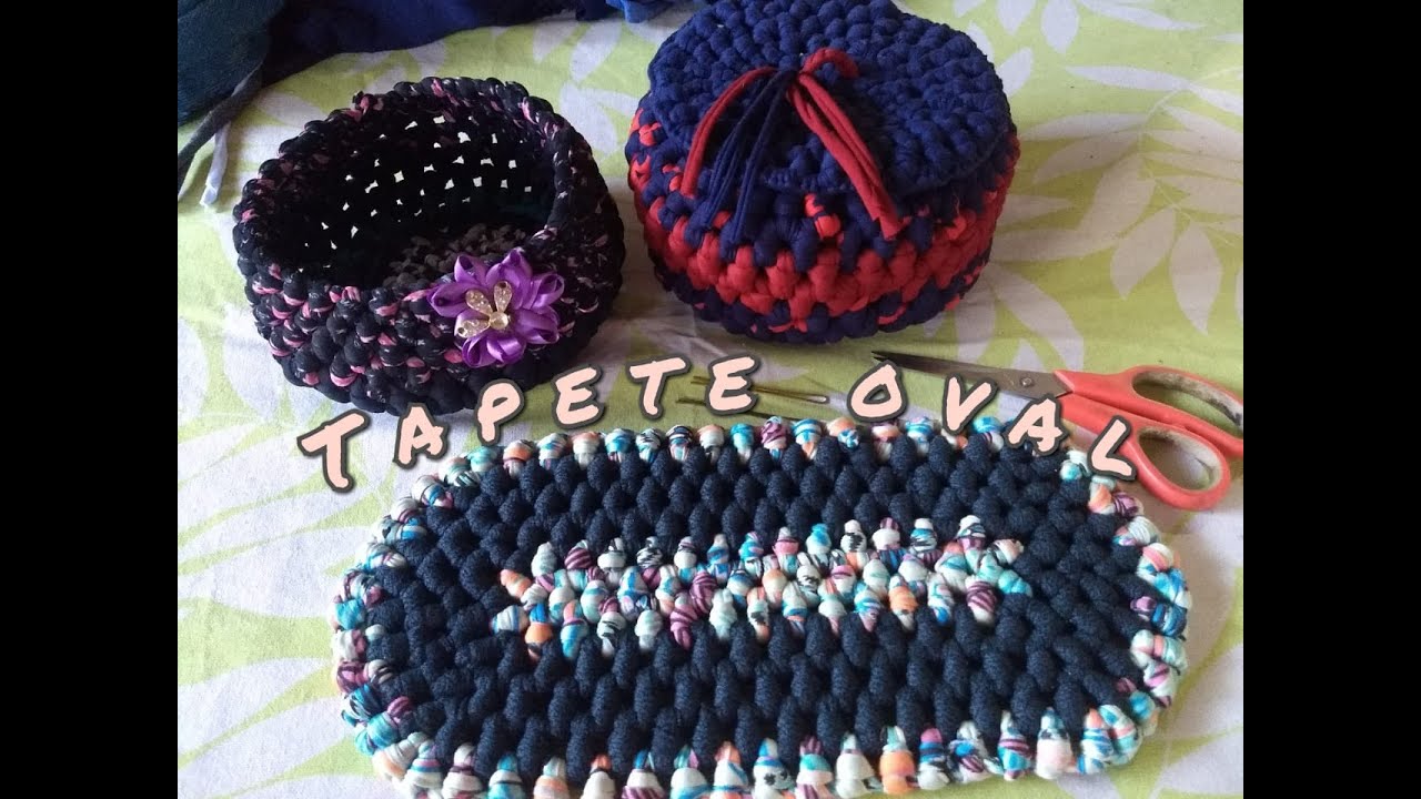 Artesanato: Tapete de retalho feito com grampo (Oval)