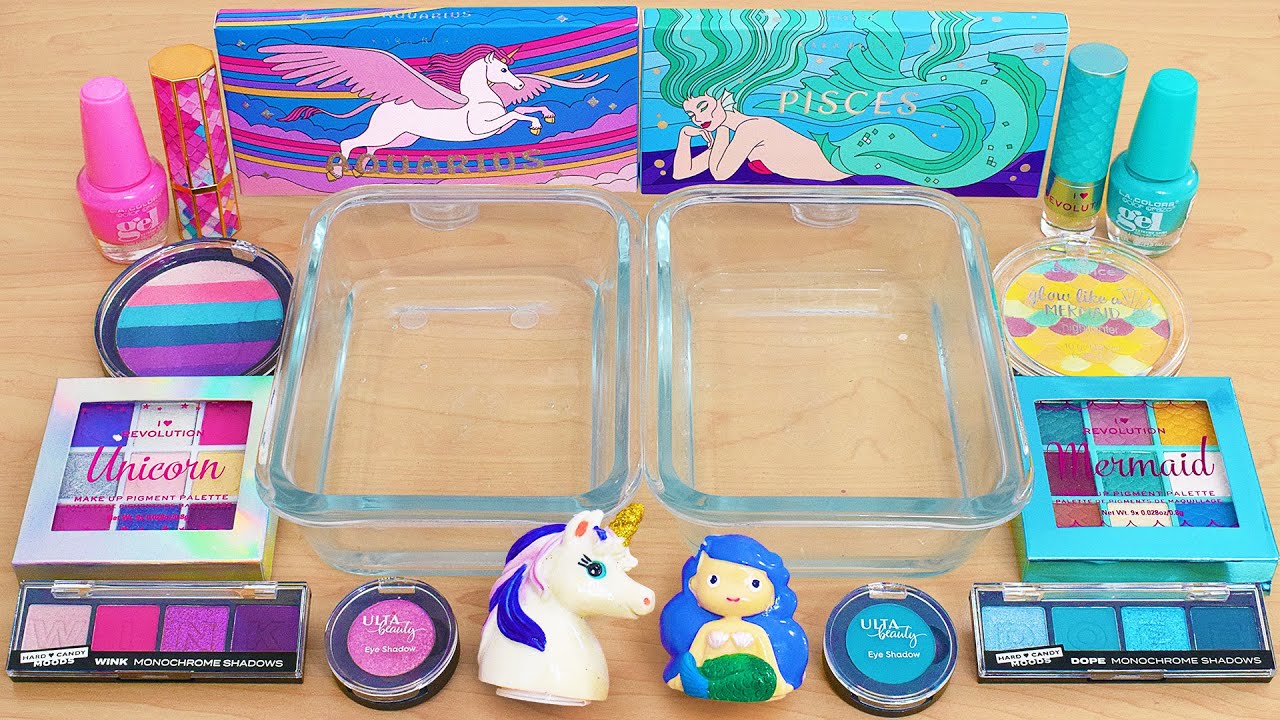 Unicorn vs Mermaid - Mixing Makeup Eyeshadow Into Slime ASMR