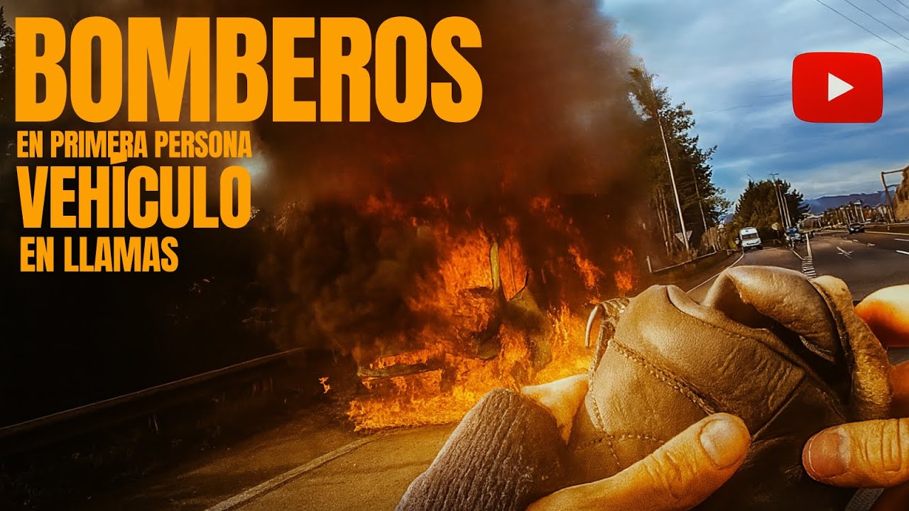 BOMBEROS en PRIMERA PERSONA. INCENDIO de vehiculo.