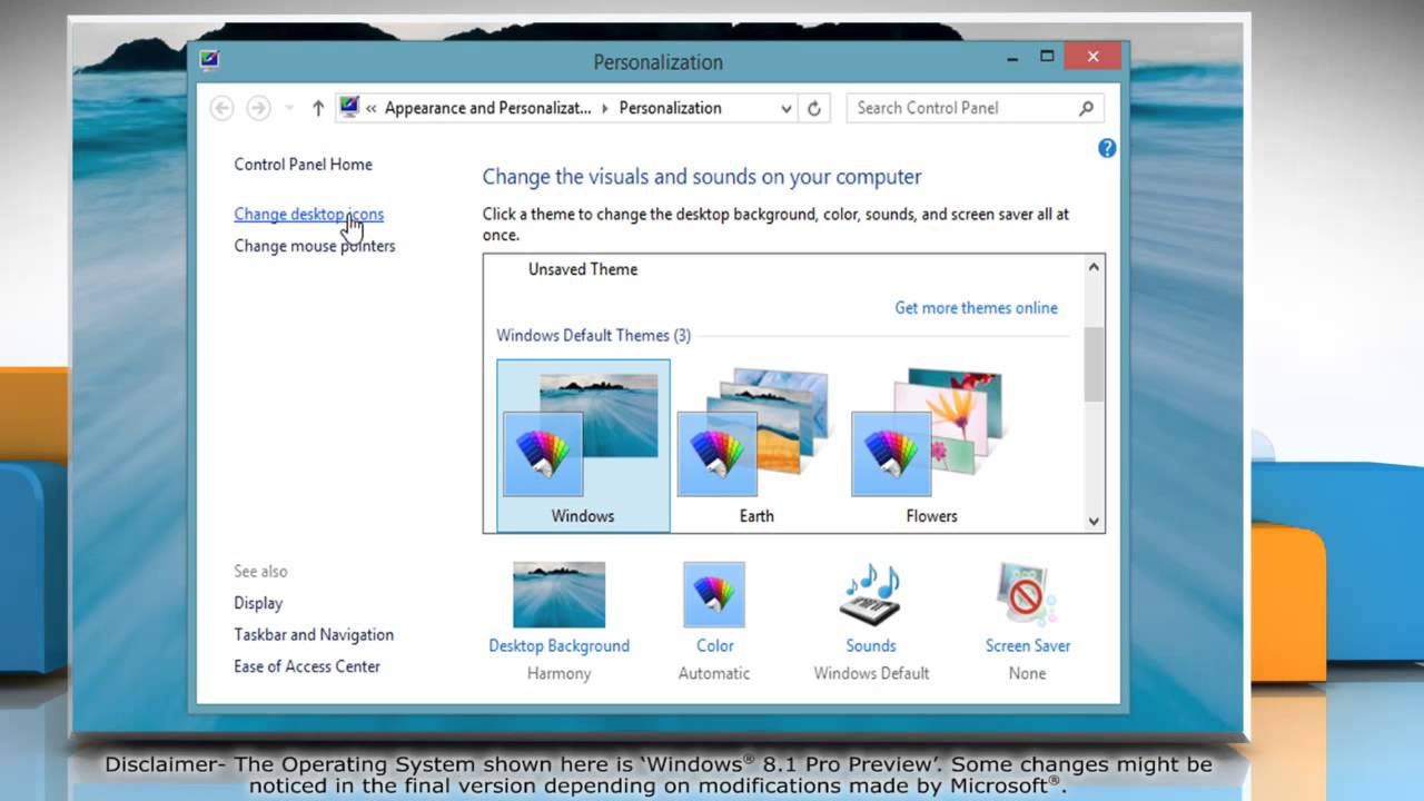 How to add System Icons to the desktop in Windows&reg; 8.1