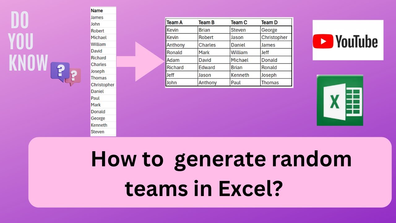 How to generate random teams in Excel?