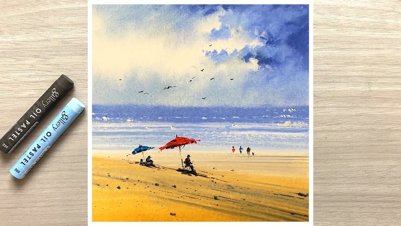 Drawing beautiful seascape using oil pastels - easy drawing for beginner