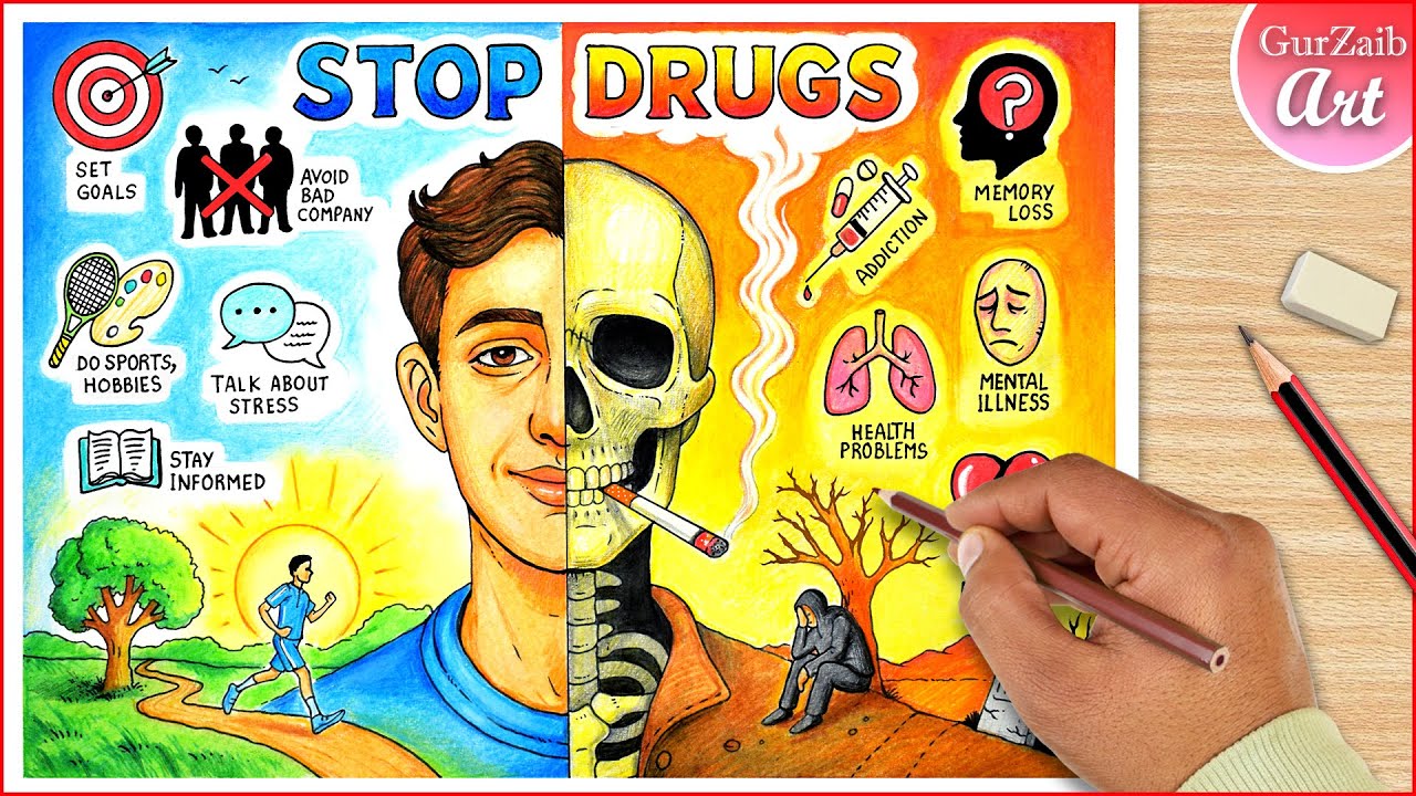 How to draw Anti Drug Day Poster Drawing / Say No to Drugs project / stop drugs drawing idea