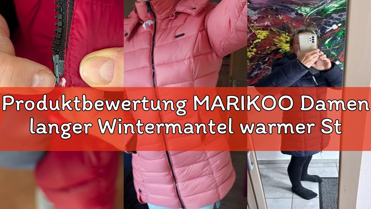 Produktbewertung MARIKOO Damen langer Wintermantel warmer Steppmantel mit abnehmbarer Kapuze Abendst
