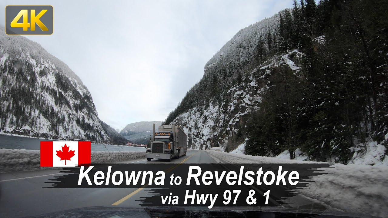 Winter drive from Kelowna to Revelstoke in British Columbia, Canada
