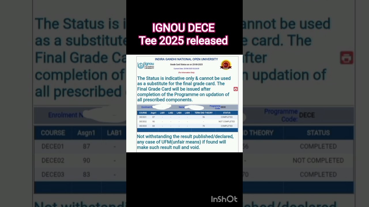 IGNOU DECE result 2025 DECE assignmentark update #dece @aspirant12345