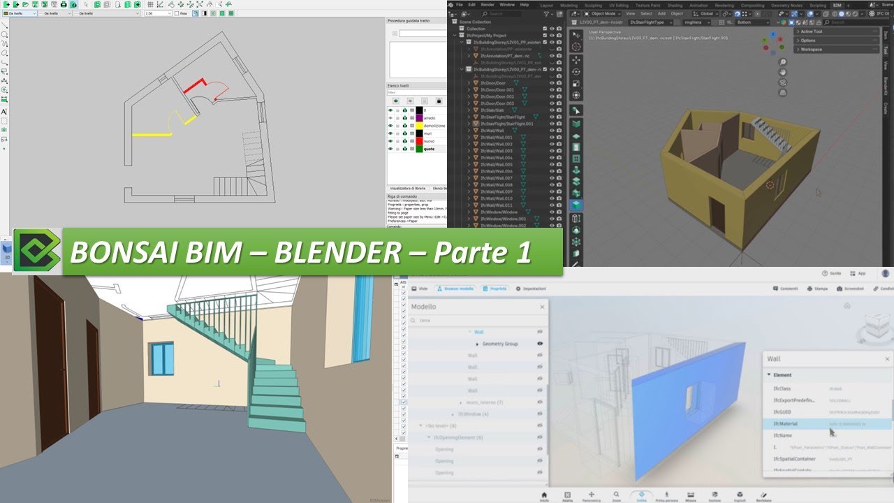 Bonsai 0.8.1 Blender - Comandi di base per il disegno BIM e creazione file IFC