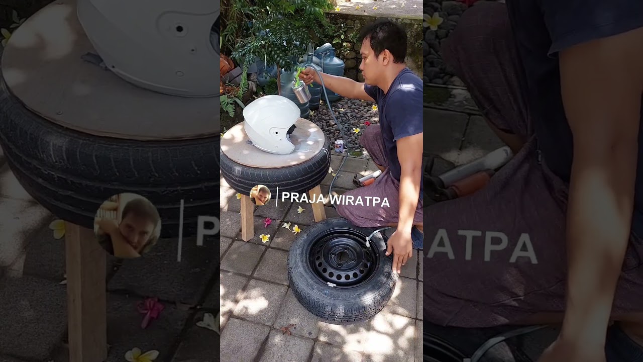 Cara mengecat helm dengan spray gun pakai ban mobil tanpa compresor angin #mengecat #idekreatif #diy