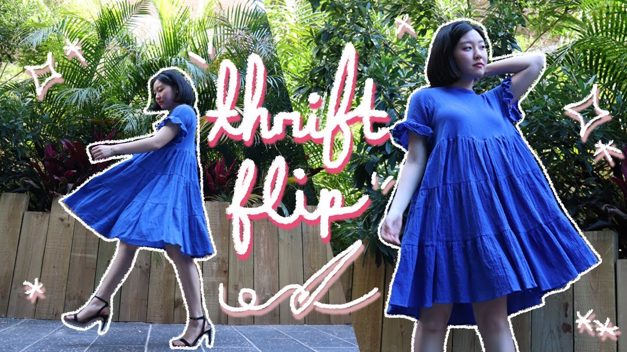 THRIFT FLIP/ DIY Tiered Babydoll Dress with Ruffle Sleeves  ✨