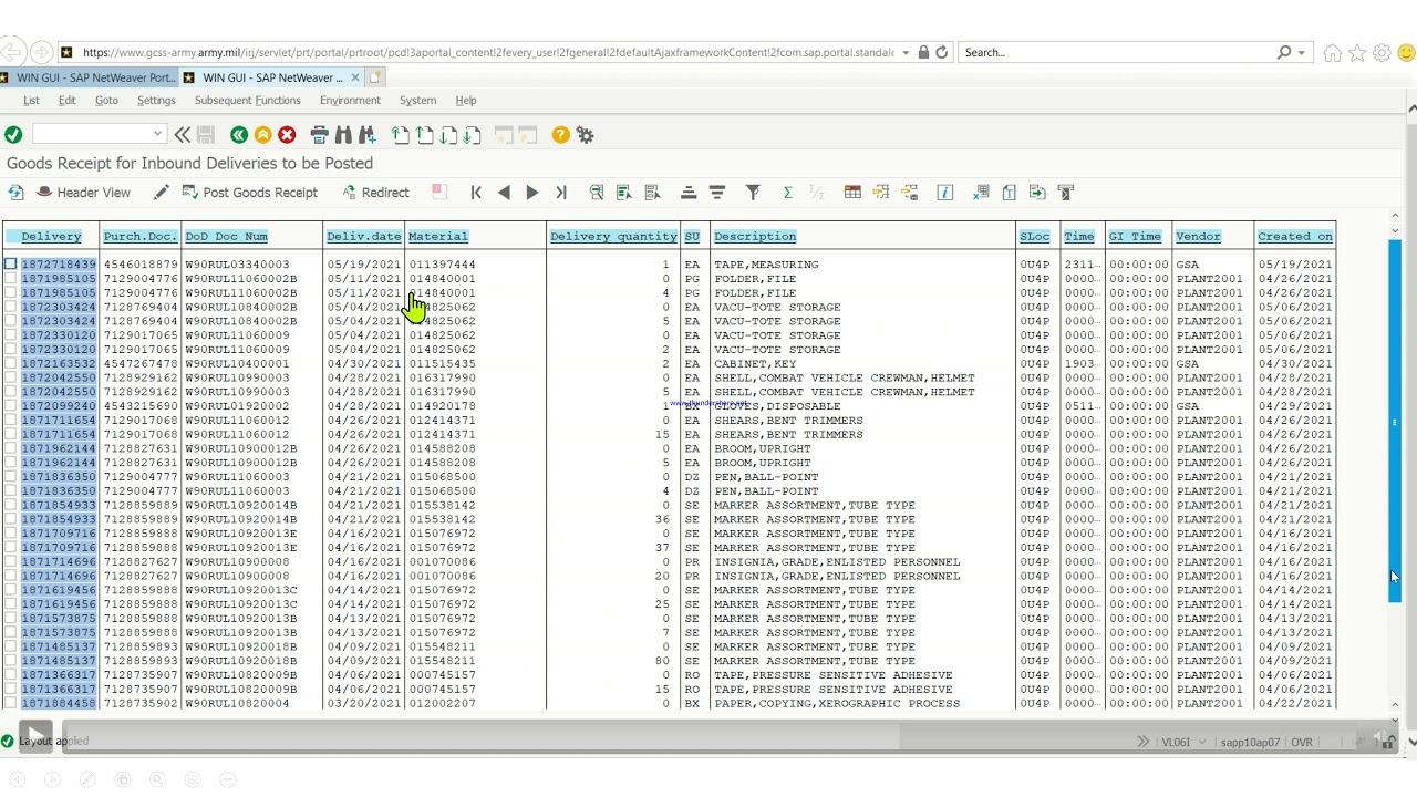 GCSS-ARMY HACKS (Post Goods Receipts also known as VL06i)