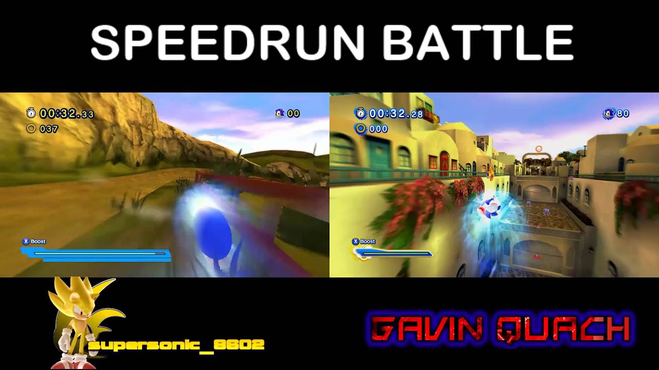 Sonic Generations Speedrun Battle - supersonic_8602 vs Gavin Quach Unleashed Wii Windmill Isle Act1