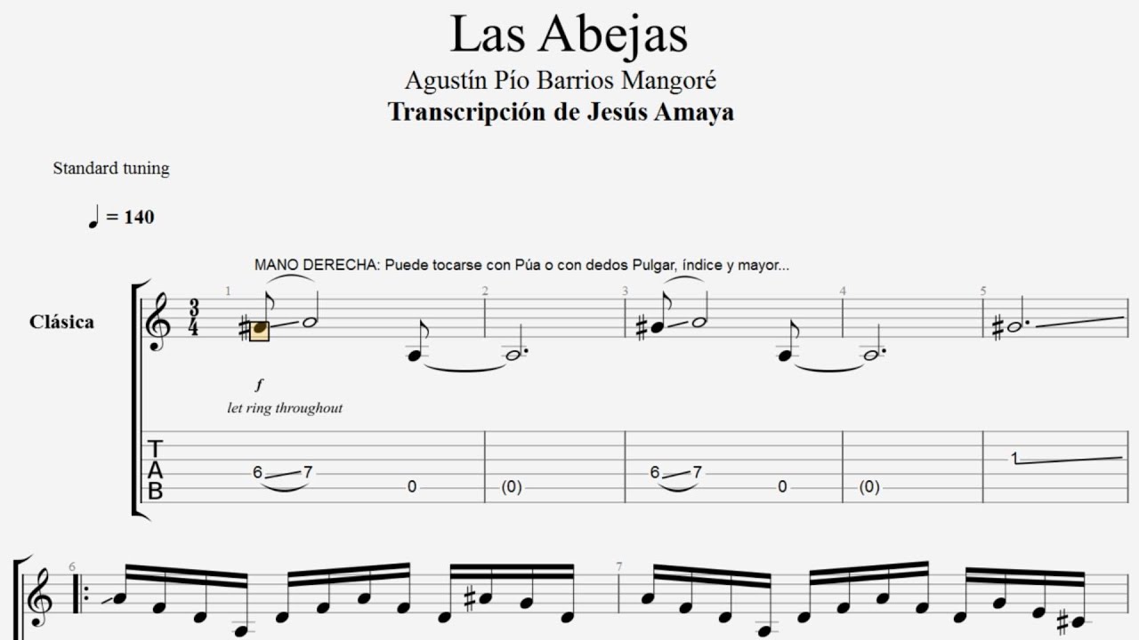 Las Abejas - Agustín Barrios - Tablatura por Jesús Amaya...