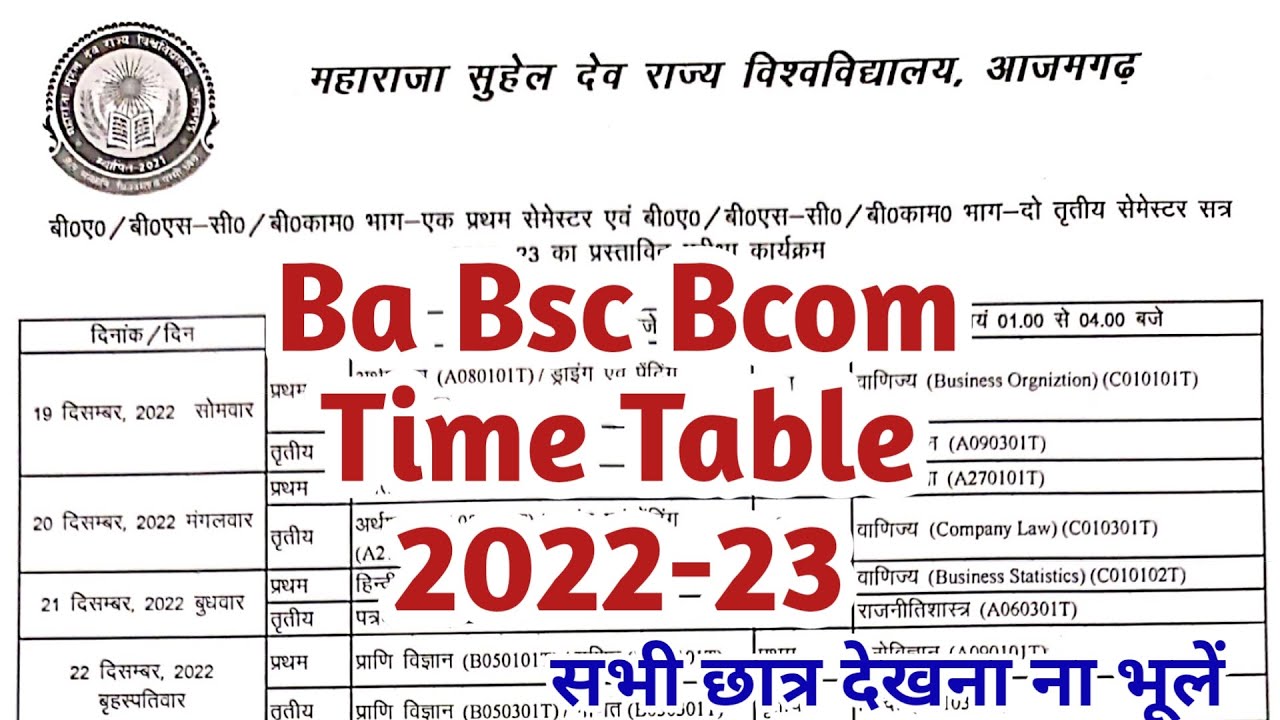Ba Bsc Bcom Time Table 2022 | msdsu | vbspu | rmlau | ddugu | Allahabad State University