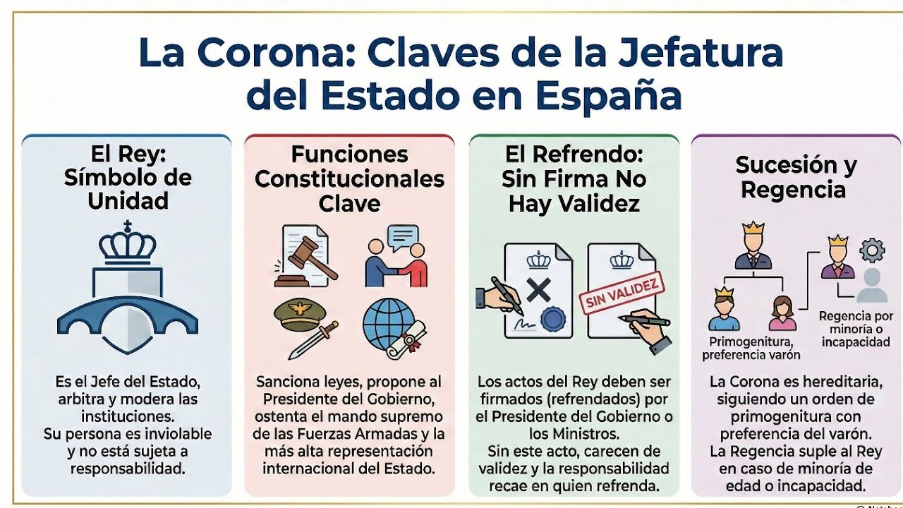 👑 Repaso Exprés TEMA 2: La Jefatura del Estado 🇪🇸Oposiciones a Administrativo del Estado 2026
