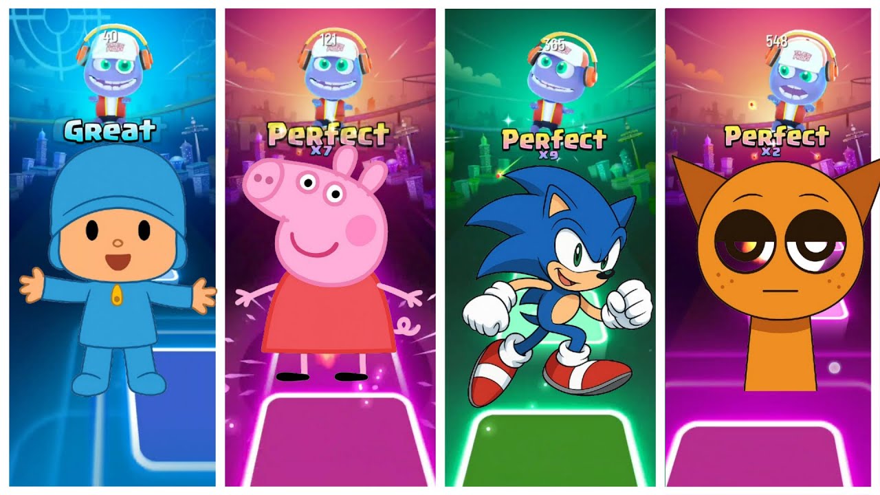 Pocoyo vs Peppa Pig vs Sonic vs Spruniki | Part 23 | Tiles Hop