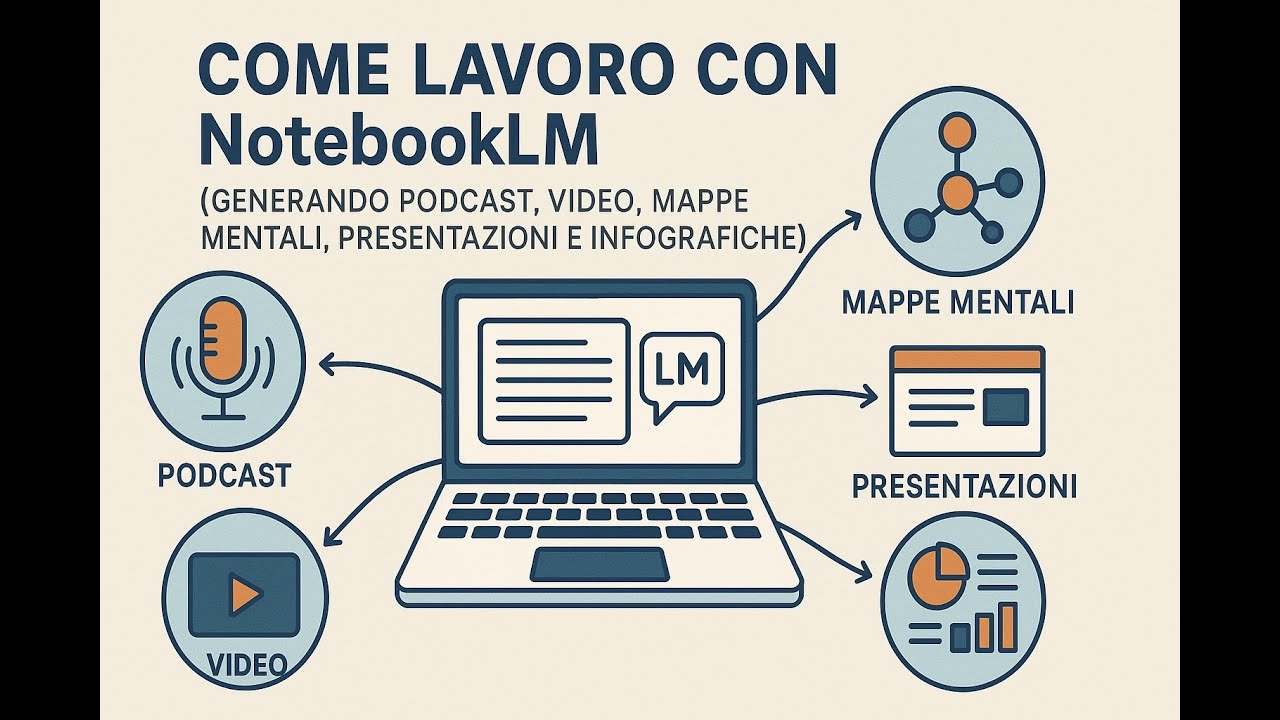 Come lavoro con NotebookLM - generando Podcast, Video, Mappe Mentali, Presentazioni e Infografiche.