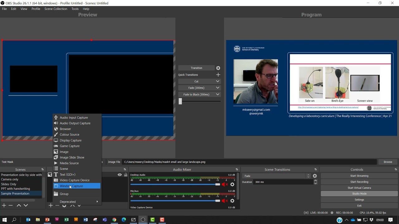 Using OBS to make screen share templates for online presentations