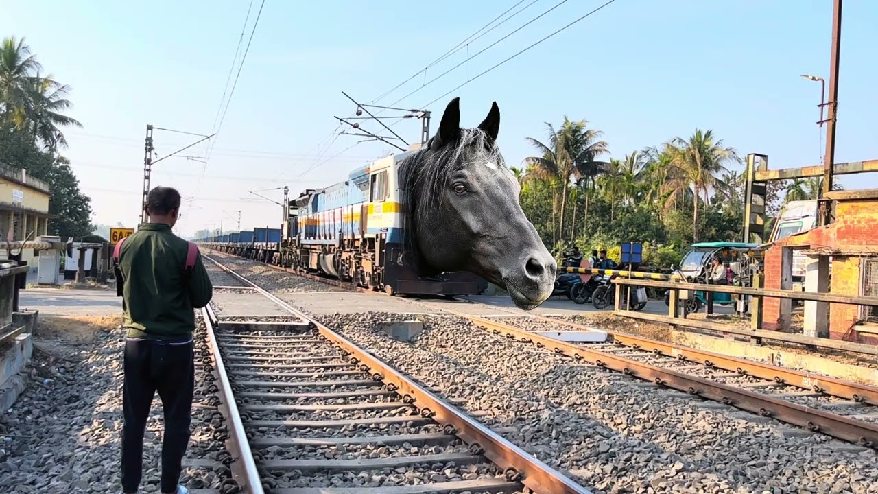Amazing Indian horse?🐴 Train Junglee Pur Mainu passenger express At rail gate seen 