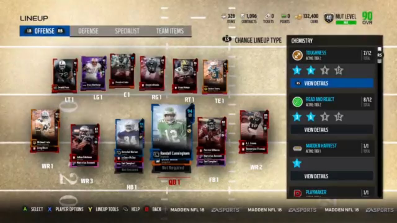 Madden 18 Ultimate Team Here is my newly updated 90 Overall team - Updated my team for online play