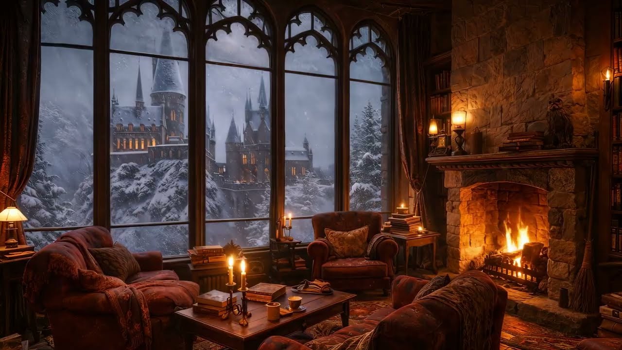 Cozy Winter Fireplace ASMR | Snow Falling & Candlelight | Deep Sleep / Relax